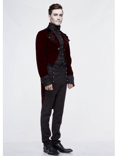 Red Vintage Gothic Masquerade Party Tail Coat for Men - Devilnight.co.uk