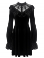 Black Gothic Lolita Long Sleeve Velvet Short Dress