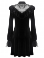 Black Gothic Lolita Long Sleeve Velvet Short Dress