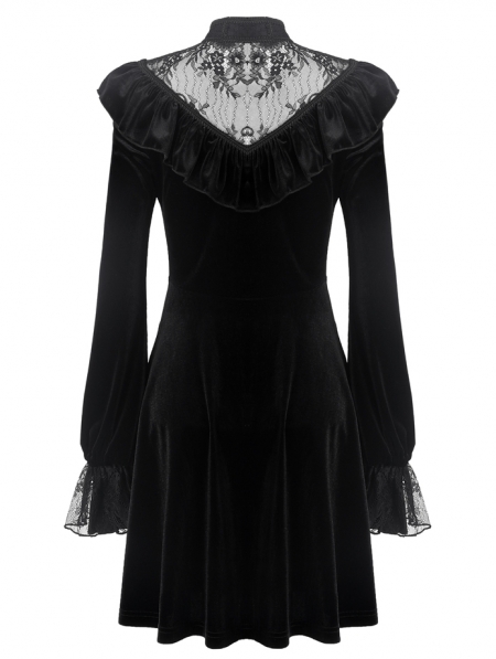 Black Gothic Lolita Long Sleeve Velvet Short Dress - Devilnight.co.uk