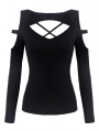 Black Gothic Punk Daily Long Sleeves T-Shirt for Women