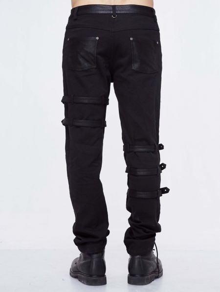 Black Gothic Punk Hole Long Jeans for Men - Devilnight.co.uk