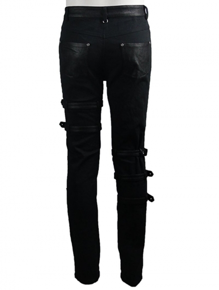 Black Gothic Punk Hole Long Jeans for Men - Devilnight.co.uk