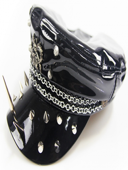 Black Gothic Punk Rivet Faux Leather Hat for Women - Devilnight.co.uk