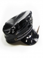 Black Gothic Punk Rivet Faux Leather Hat for Women