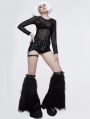 Black Gothic Winter Faux Fur Leg Cuffs for Women