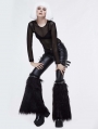 Black Gothic Winter Faux Fur Leg Cuffs for Women