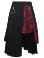 Black Gothic Punk Belt Half Plaid Skirt