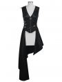 Black Gothic Punk PU Leather Long Asymmetric Waistcoat for Women