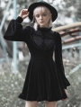 Black Fashion Street Gothic Velvet Long Sleeve Sweet Short Dress