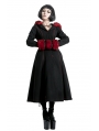 Black and Red Gothic Two Wear Woolen Initation Fur Long Winter Coat for Women