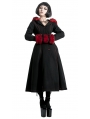 Black and Red Gothic Two Wear Woolen Initation Fur Long Winter Coat for Women