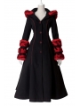 Black and Red Gothic Two Wear Woolen Initation Fur Long Winter Coat for Women