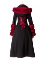 Black and Red Gothic Two Wear Woolen Initation Fur Long Winter Coat for Women