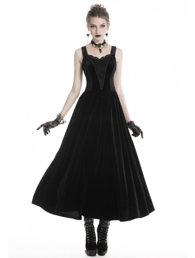 Black Vintage Gothic Velvet Maxi Prom Party Dress