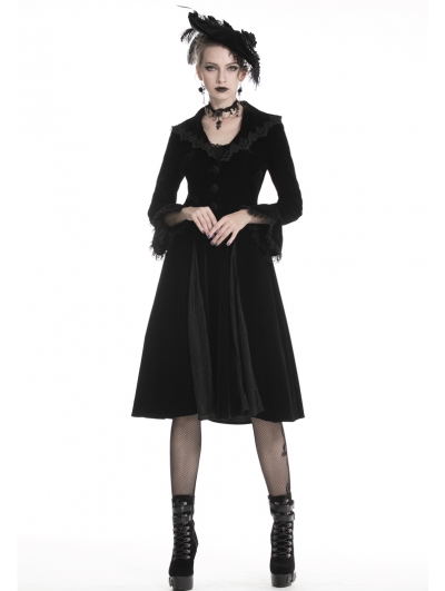 Black Elegant Gothic Velvet Long Coat for Women