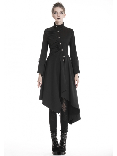 Black Gothic Punk Asymmetrical Long Jacket for Women
