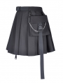 Black Gothic Punk Pleated Short Casual Skirt with Bag
