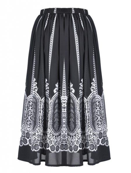 Black and White Gothic Lolita Mid-Length Skirt - Devilnight.co.uk