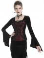 Black and Red Vintage Gothic Velvet Long Sleeve T-Shirt for Women