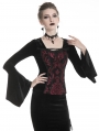 Black and Red Vintage Gothic Velvet Long Sleeve T-Shirt for Women