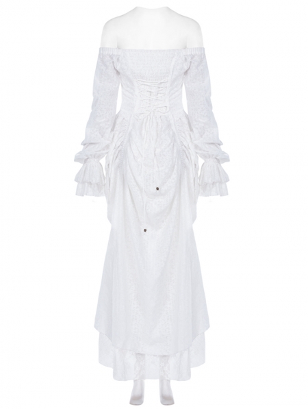 White Vintage Gothic Victory Day Lace High-Low dress - Devilnight.co.uk
