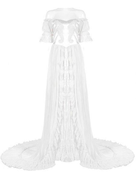 White Vintage Gothic Victorian off-the-Shoulder Long Dress - Devilnight ...