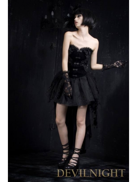 Black Strapless Gothic Corset High-Low Dress - Devilnight.co.uk