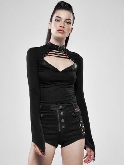 Black Gothic Steampunk Wild Assassin Long Sleeve T-Shirt for Women