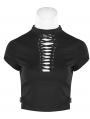 Black Sexy Gothic Punk Hollow-out Short Sleeve T-Shirt for Women