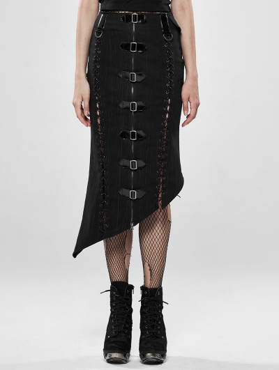 Deadly Game Black Gothic Military Half Fishtail Skirt
