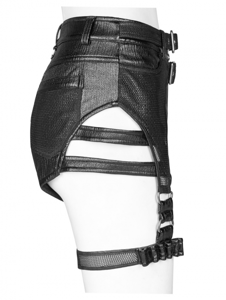 Military Watcher Black Gothic Punk Shorts for Women - Devilnight.co.uk