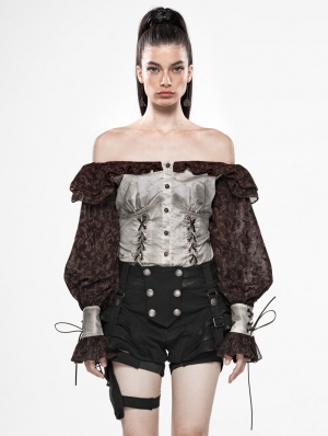 Steampunk Off-the-Shoulder Long Sleeve Blouse for Women