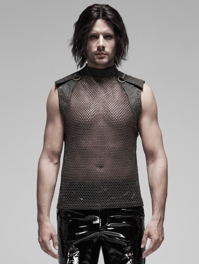 Black Gothic Punk Metal Futuristic Sleeveless Vest Top for Men