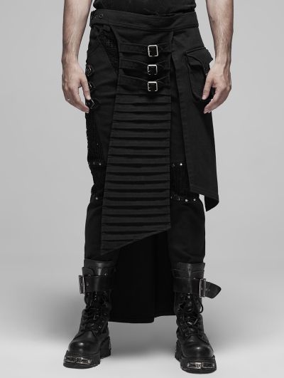 Black Gothic Punk Metal Irregular Skirt for Men