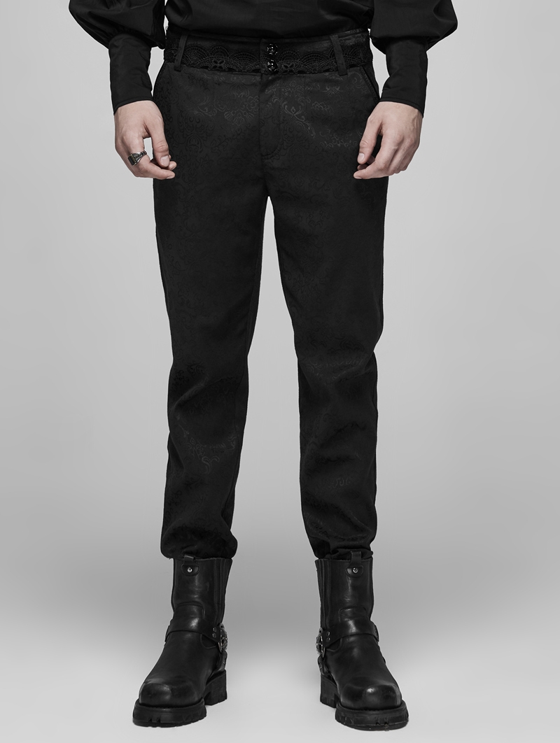 Black Vinatge Gothic jacquard Long Pants for Men