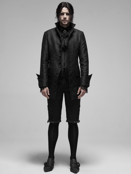 Black Vintage Gothic Rococo Court Shorts for Men - Devilnight.co.uk