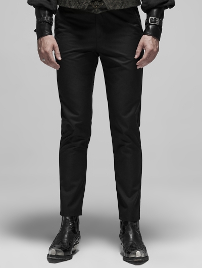 Black Vinatge Gothic Embroidered Simple Trousers for Men