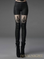 Black Pierced Lace Gothic Leggings for Women