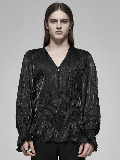 Black Gothic Pleated Long Sleeve Loose Shirt for Men