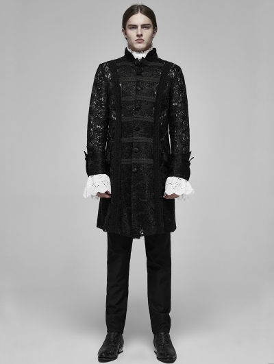 Black Vinatge Gothic Palace Transparent Lace Jacquard Long Coat for Men