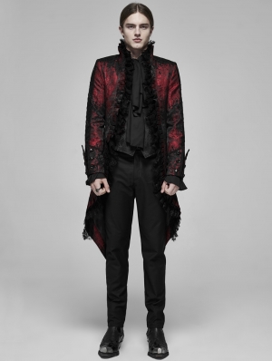 Red Retro Gothic Rococo Lace Tuxedo Coat for Men
