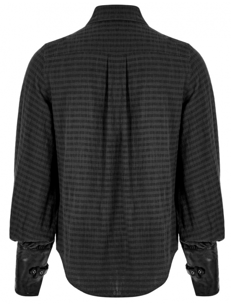 Black Steampunk Appliqued Long Sleeve Shirt for Men - Devilnight.co.uk