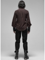 Brown Steampunk Appliqued Long Sleeve Shirt for Men