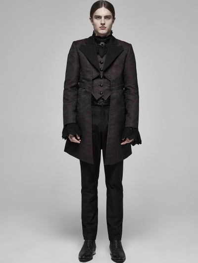 Brown Retro Gothic Fake Two-Pieces Jacquard Tuxedo Coat for Men