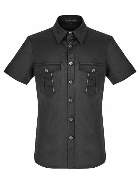 Black Gothic Punk Metal Short Sleeve Shirt for Men - Devilnight.co.uk