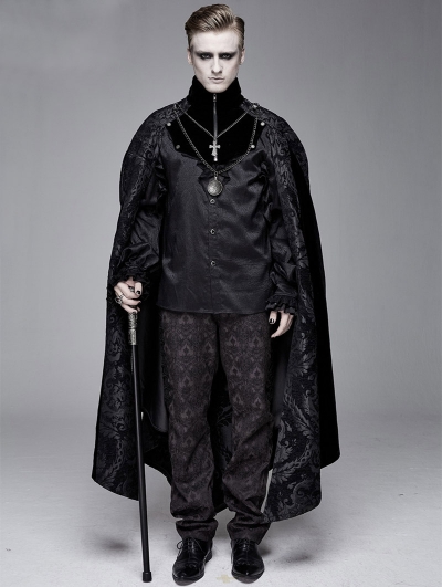 Black Vintage Palace Jacquard Gothic Long Cape for Men