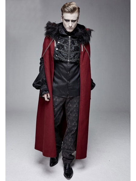 Black and Red Vintage Palace Jacquard Gothic Long Cape for Men ...