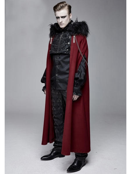 Black and Red Vintage Palace Jacquard Gothic Long Cape for Men ...