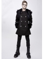 Black Men's Gothic Punk Winter Hooded Coat with Detachable Shoulder Accessory